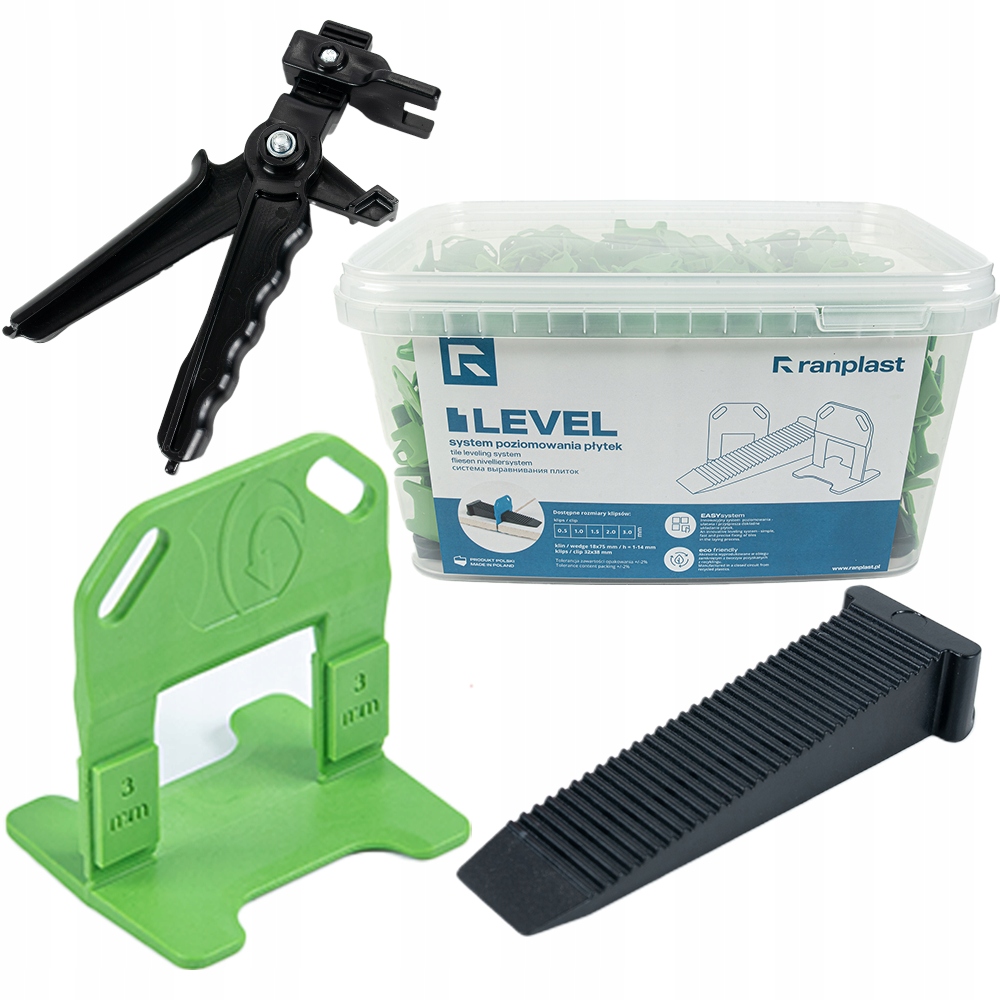 Sada pro vyrovnávání dlaždic 3 mm 500 klipů 100 klínů kleště Ranplast