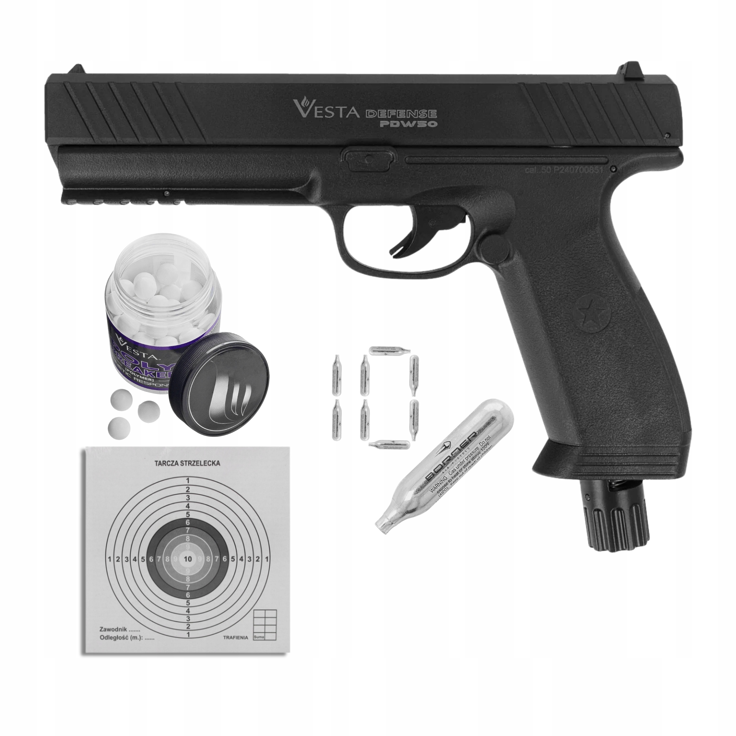 Wiatrówka pistolet Ram na kule gumowe Vesta PDW50 .50 cal 17J zestaw