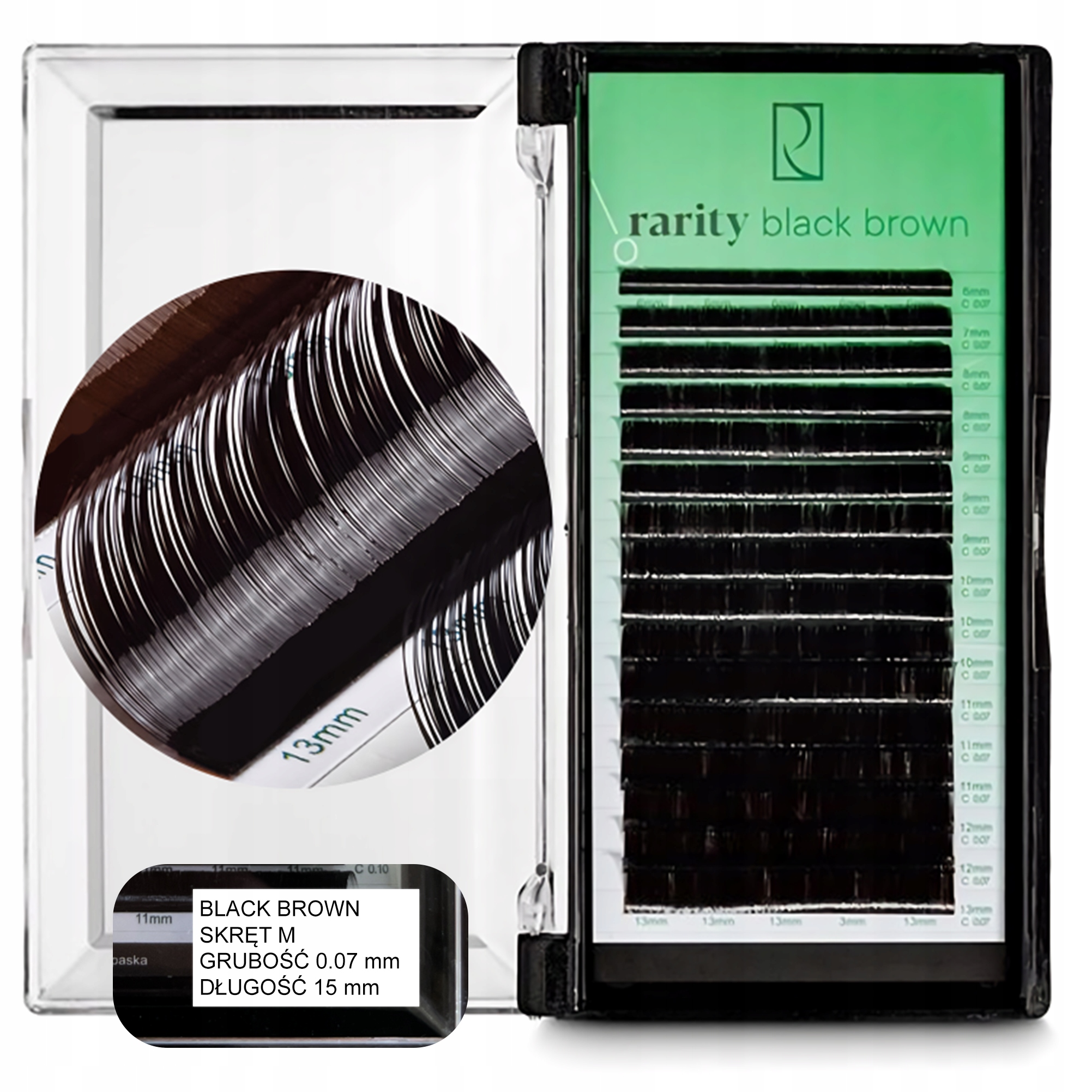 Umělé Řasy Rarity Black Brown Lashes kroucené M 0,07 mm 15 mm