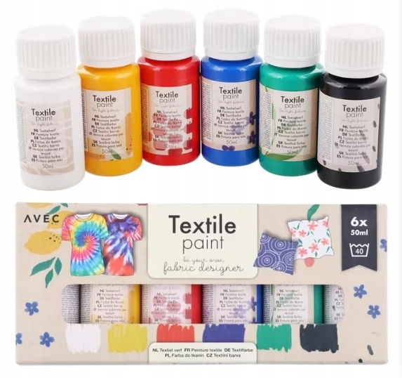 

Farby do malowania tkanin zestaw farb 6 x 50ml