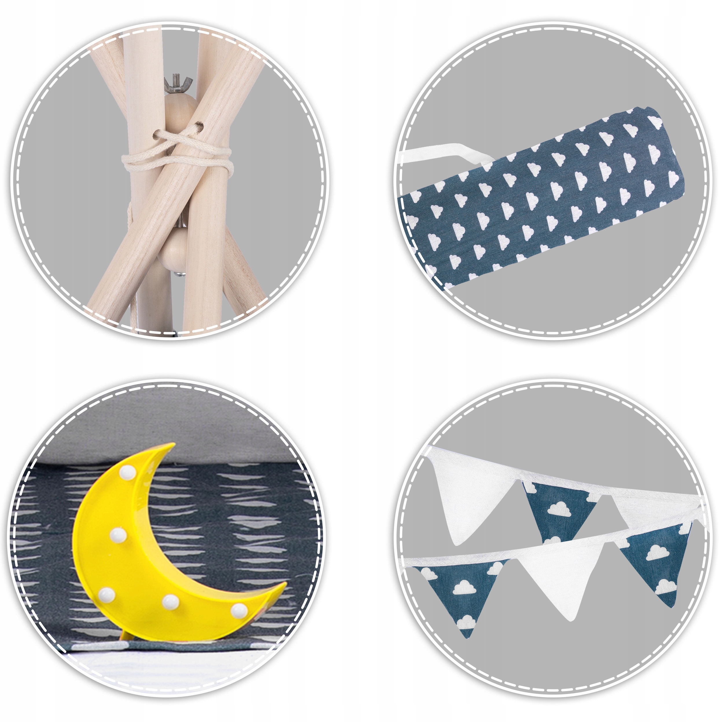 TIPI namiot wigwam dla dzieci Girlanda Poduszki + lampka LED RicoKids Rodzaj iglo, wigwam