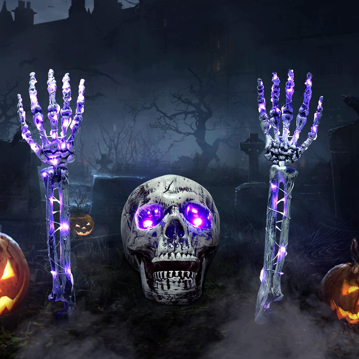 Svítící Kostra Halloween Zahradní Dekorace Fialová Led Světla Sada