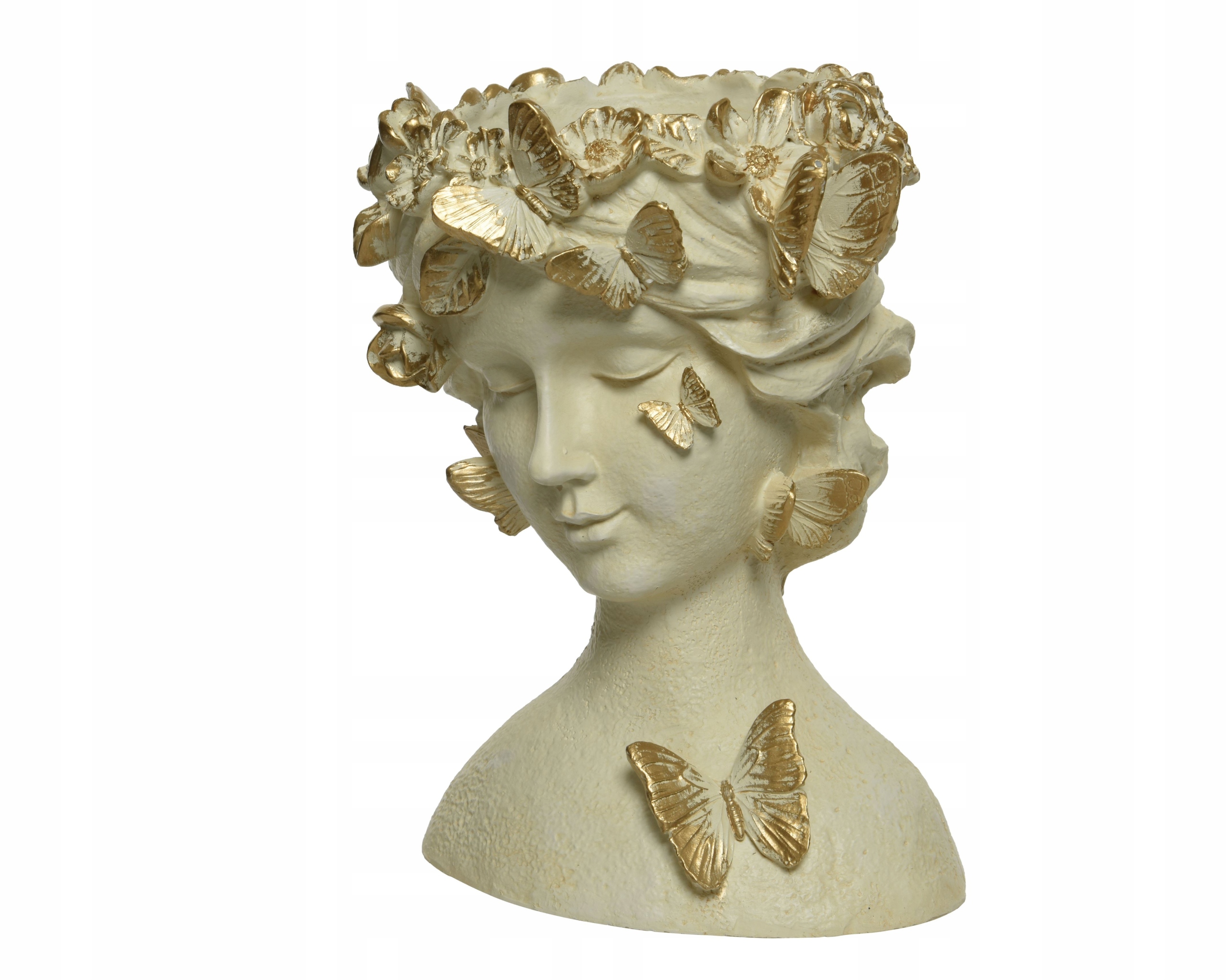 Kryt na kvetináč busta žena motýle zlatá dekorácia