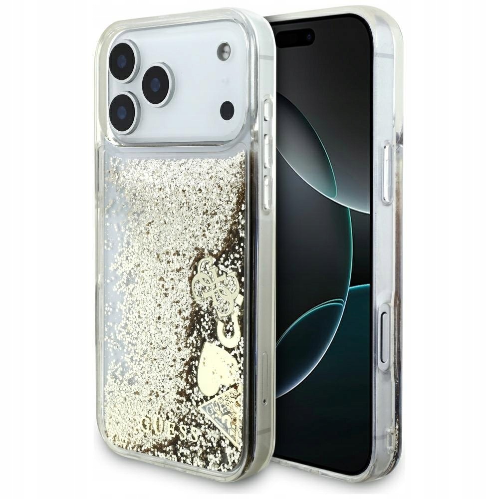 Etui Guess Liq. Glitter 4 Charms do iPhone 17 Pro Max złoty