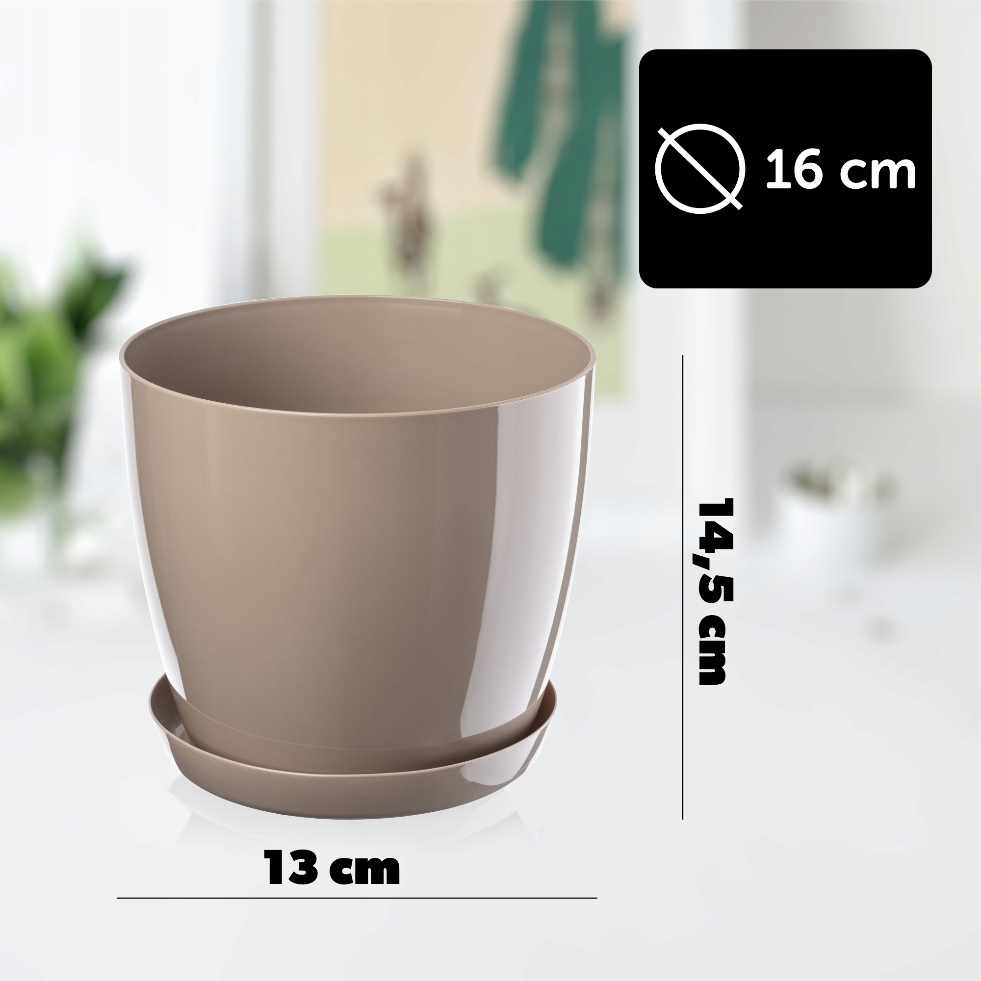 DONICZKA Z PODSTAWKĄ PLASTIKOWA OSŁONKA DONICA 16cm BEŻOWA NA KWIATY KADAX Marka Kadax