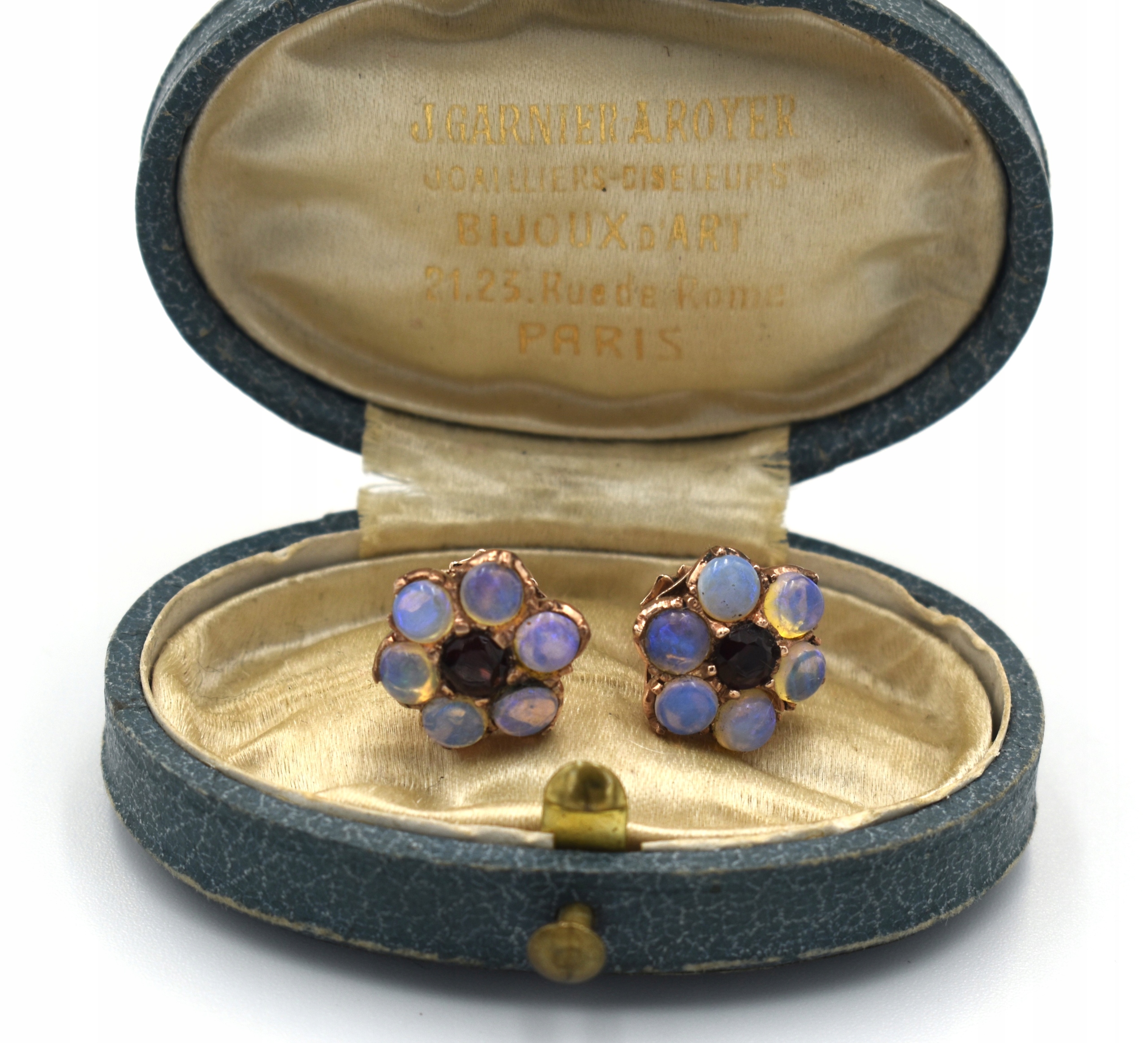 PIĘKNE ZŁOTE KOLCZYKI Z OPALAMI I GRANATEM