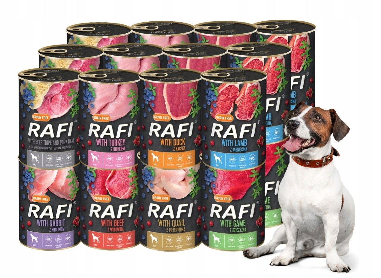 Rafi mokra karma dla psa MIX smaków 24x400g Bezzbożowa Dolina Noteci