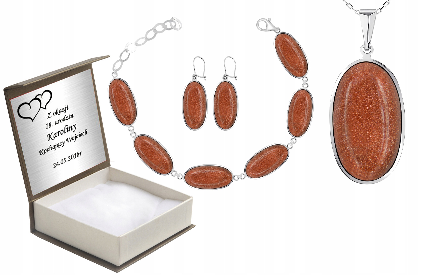 

Komplet Biżuterii 925 Z Piaskiem Pustyni +grawer