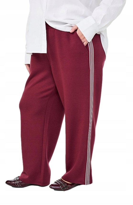 Plus Size Zizzi Pohodlné Červené Kalhoty Jednoduché Lampasy 303A 64