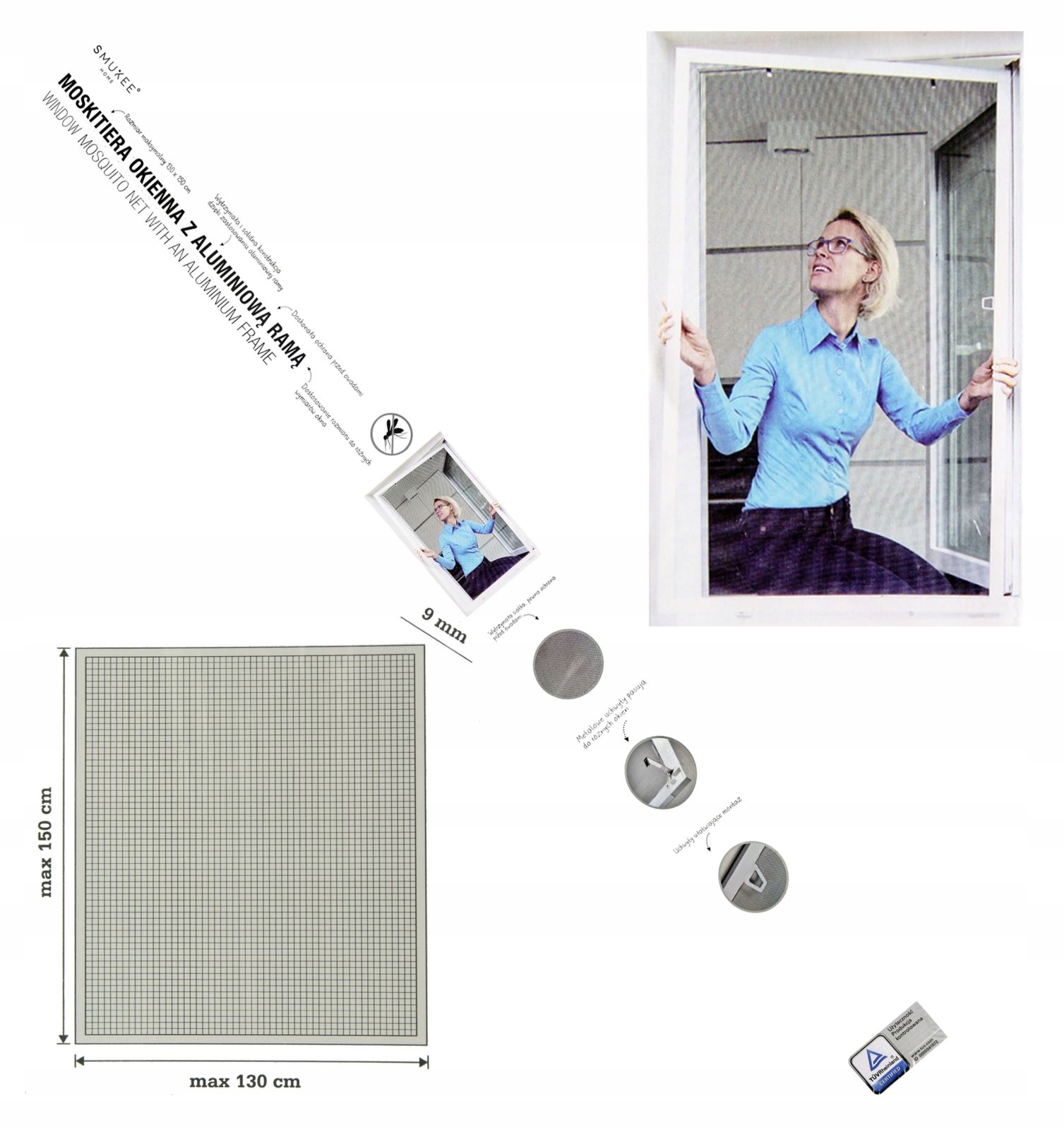 

Moskitiera Okienna Z Aluminiową Ramą 150x130 cm U