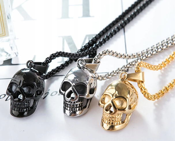 Wisiorek Czarna Czaszka Łańcuszek Stal 316L punk Kamień Inny kamień