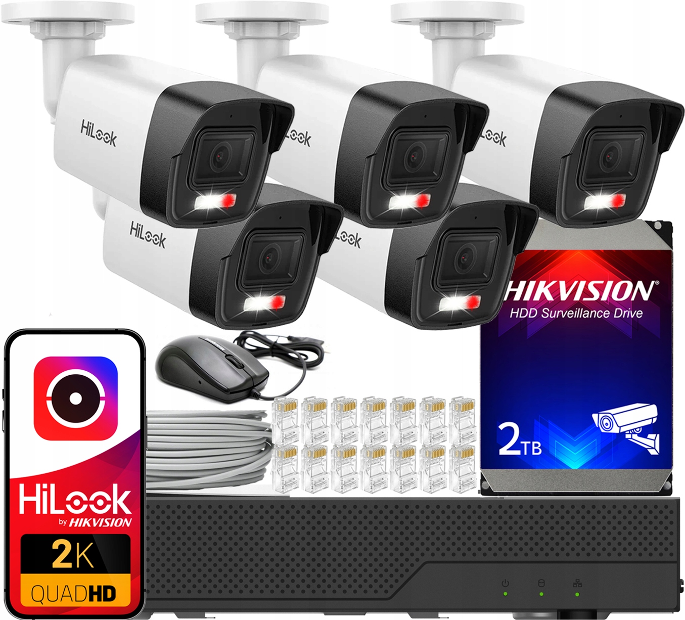 Sada pro monitorování Hilook od Hikvision 5x IPC-B140HA-LUC 4MPX PoE Hybrid