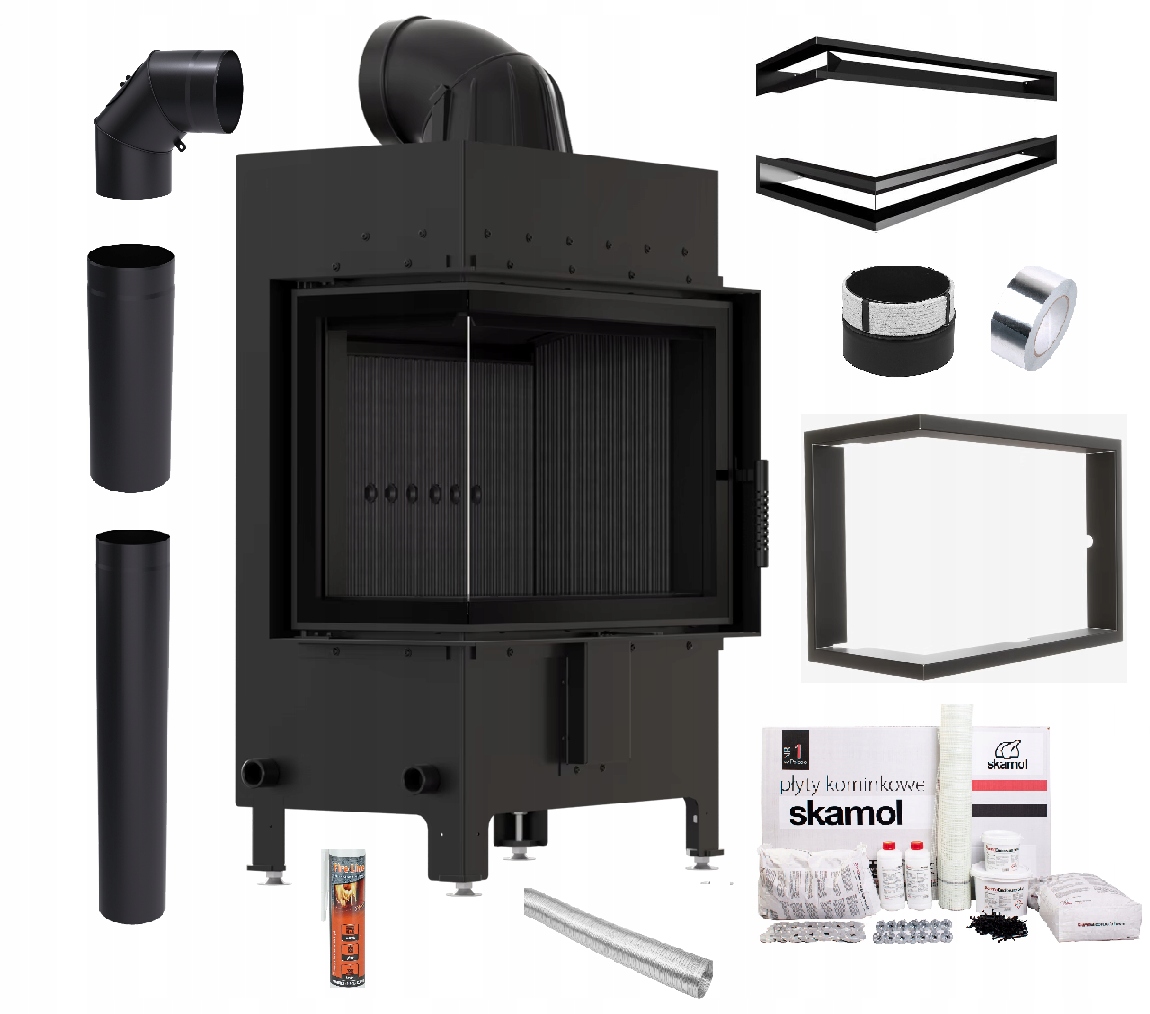 Krbová Vložka Lucy 12 kW Levá Černá Ocelová Ekodesignová Sada
