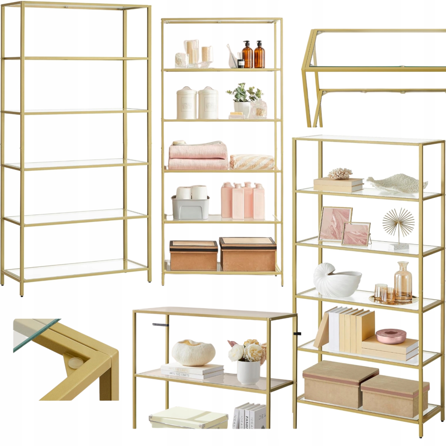 Vertikálny sklenený stĺpik Zlatý Organizér Kovový 6-policový kvetinový záhon Glamour