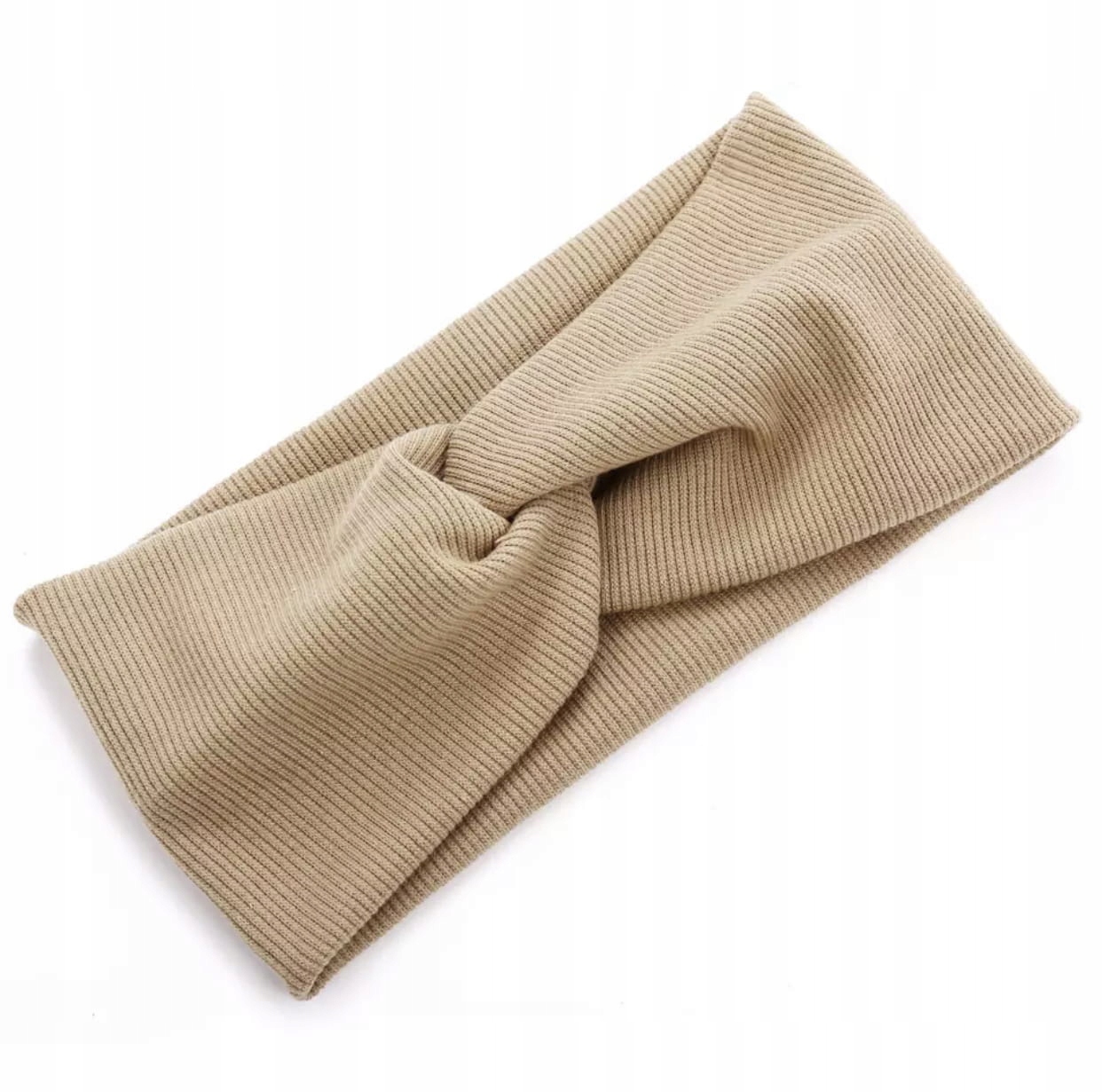 

Opaska na głowę beżowa prążki turban węzeł supeł