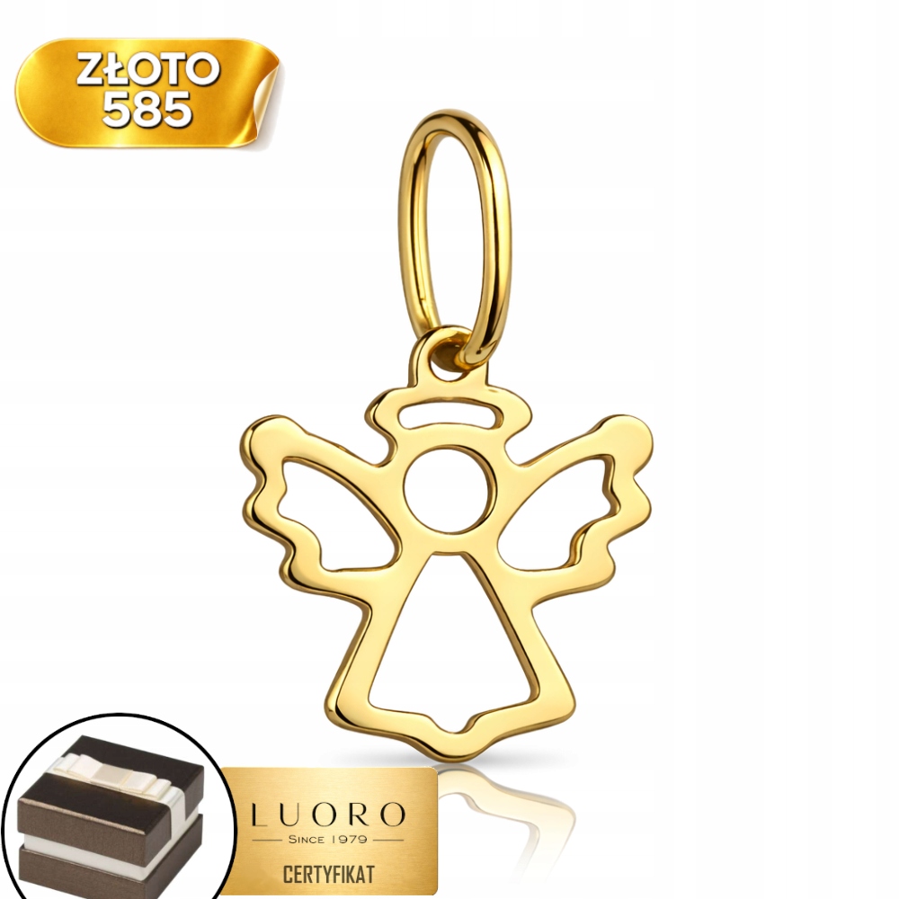 Zlatý Přívěsek 585 14K Andílek S Aureolou 18 MM Elegantní Dárek