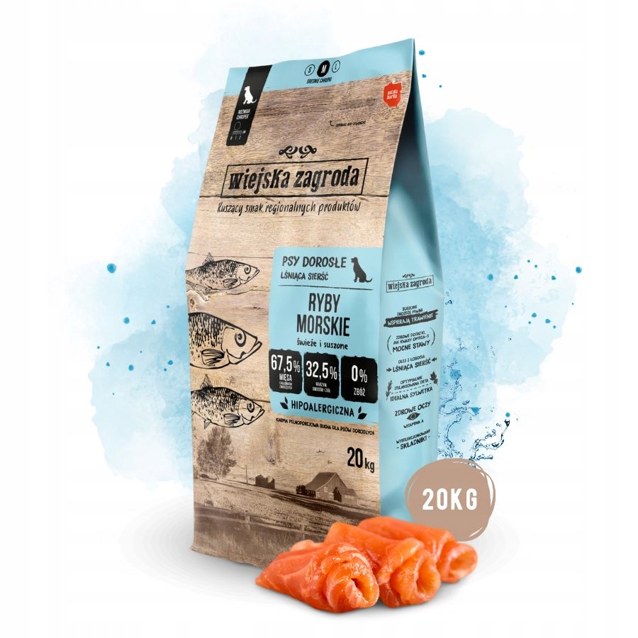 Levně Wiejska Zagroda Krmivo suché pro psa Ryby Lososová Zelenina Střední plemena M 9 kg