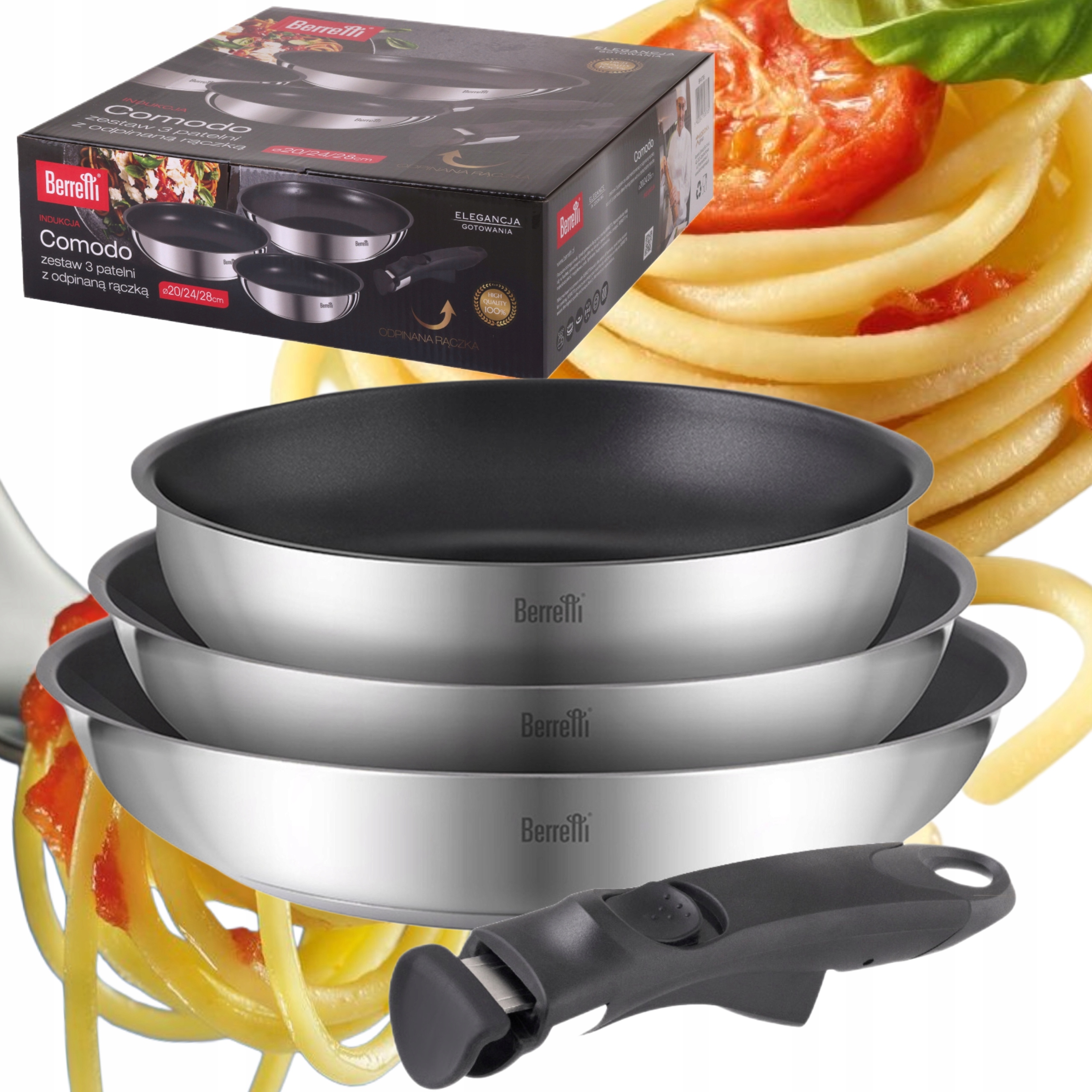 Sada Panvica S Titánovým Povrchom A Odojímateľnou Rúčkou Berretti 20/24/28CM