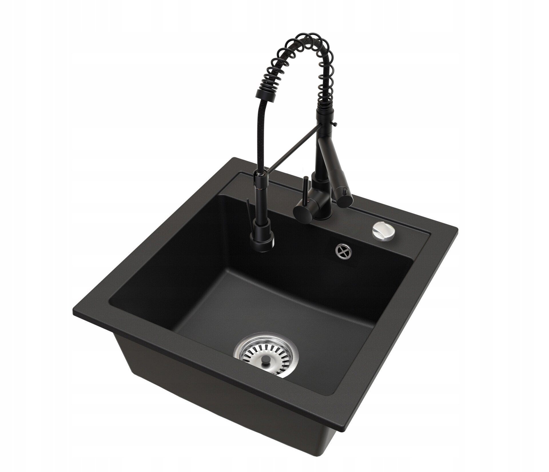 Kuchyňský granitový dřez Černá baterie Duo Sifon Chrom Automat