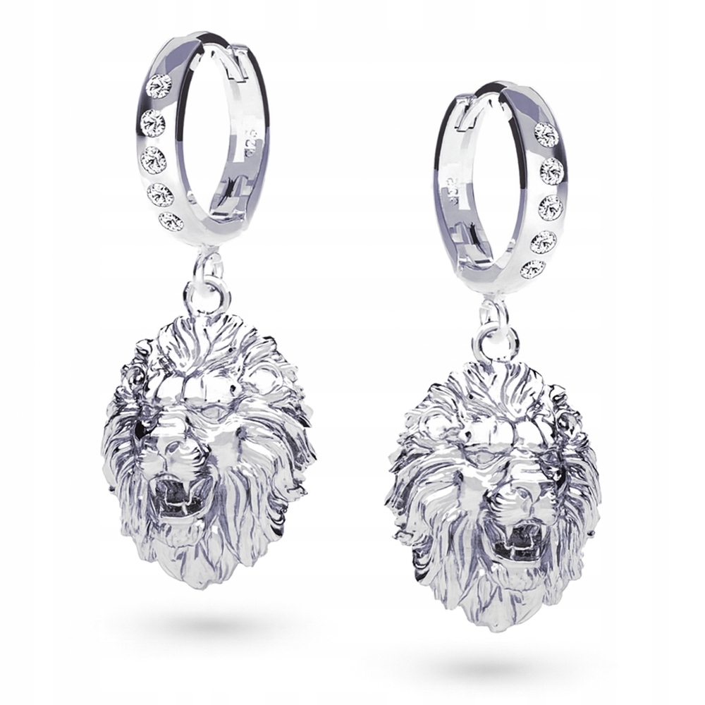 Lev Velká Hlava Lva Stříbrné náušnice Pouta stříbro 925