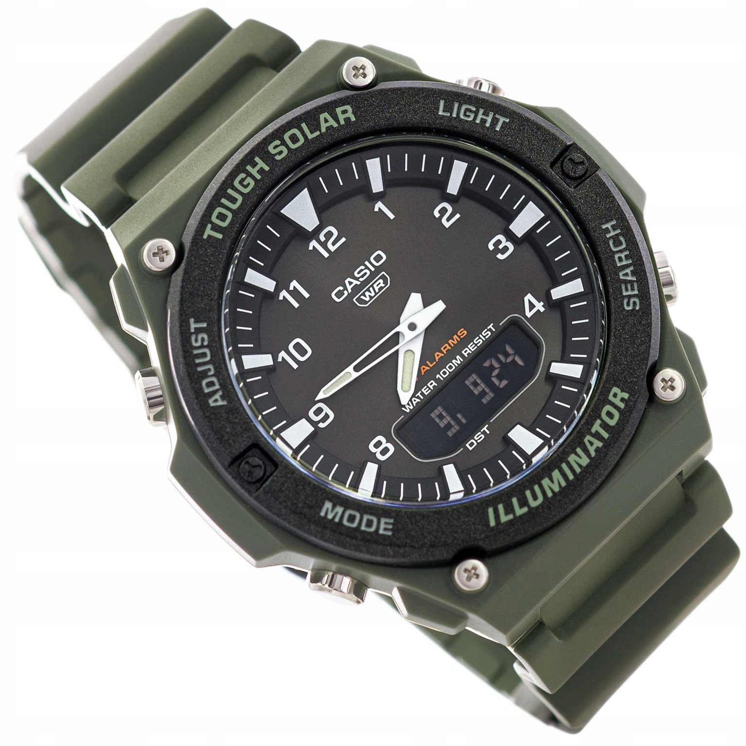 Pánské Hodinky Casio AQ-S820W-3BVEF Zelené Na Pásku Stopky Solární Časovač