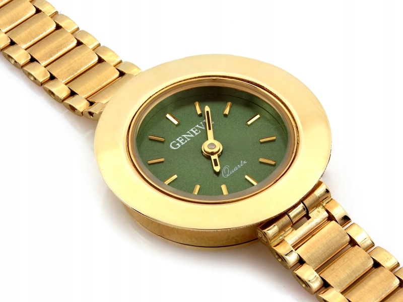 Zlaté hodinky pro ženu kulatý zelený ciferník r20