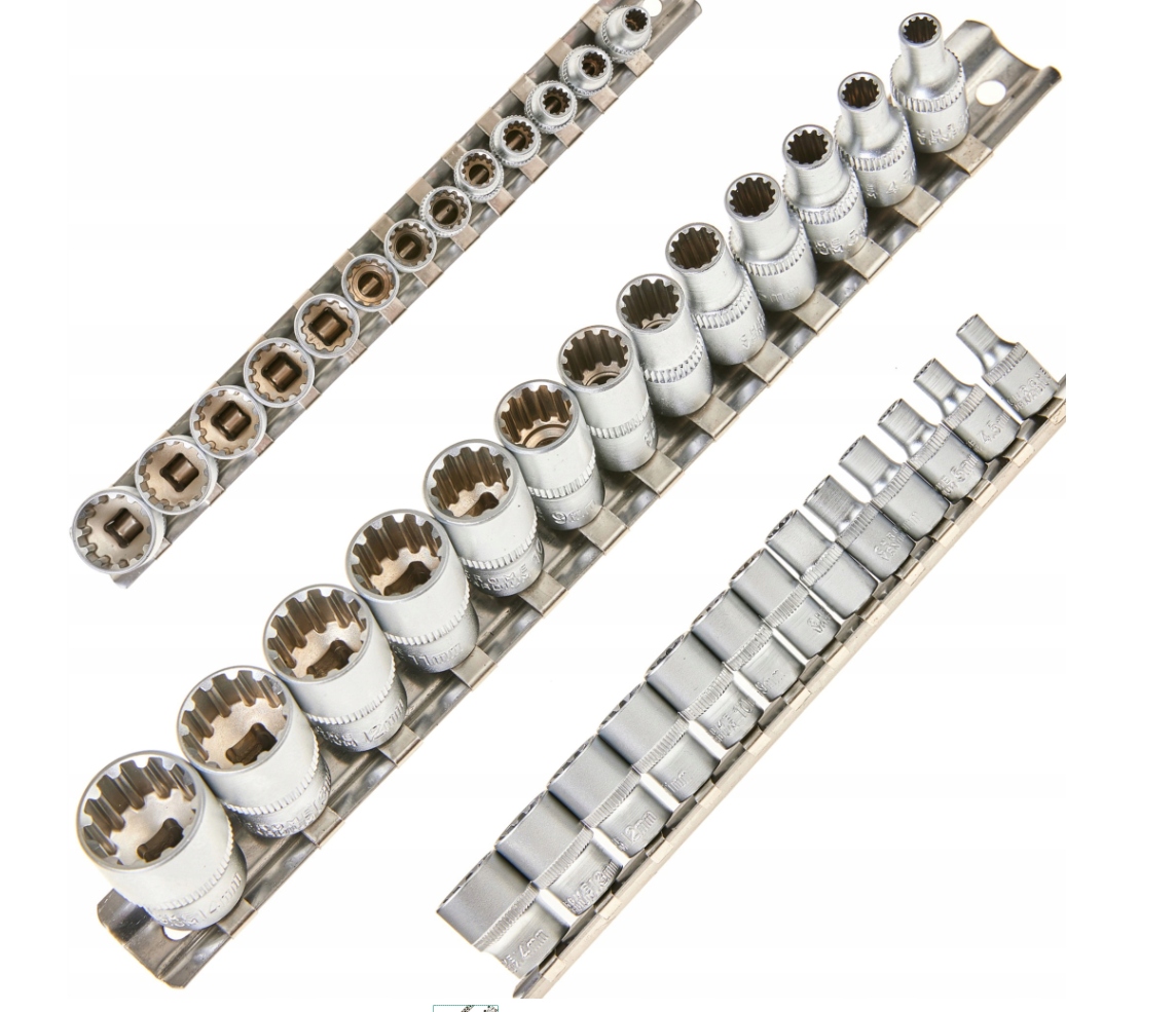 Klucze Nasadowe Spline Szyna Nasadki Zestaw 13 Elementów 12-KĄTNY 4-14 mm