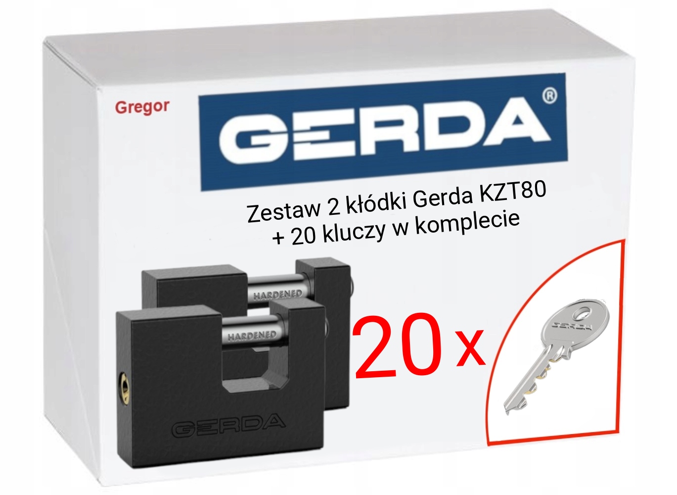 20 Kluczy Zestaw Kłódek Gerda 2 x KZT80 T80 kłódka żeliwna Antywłam.