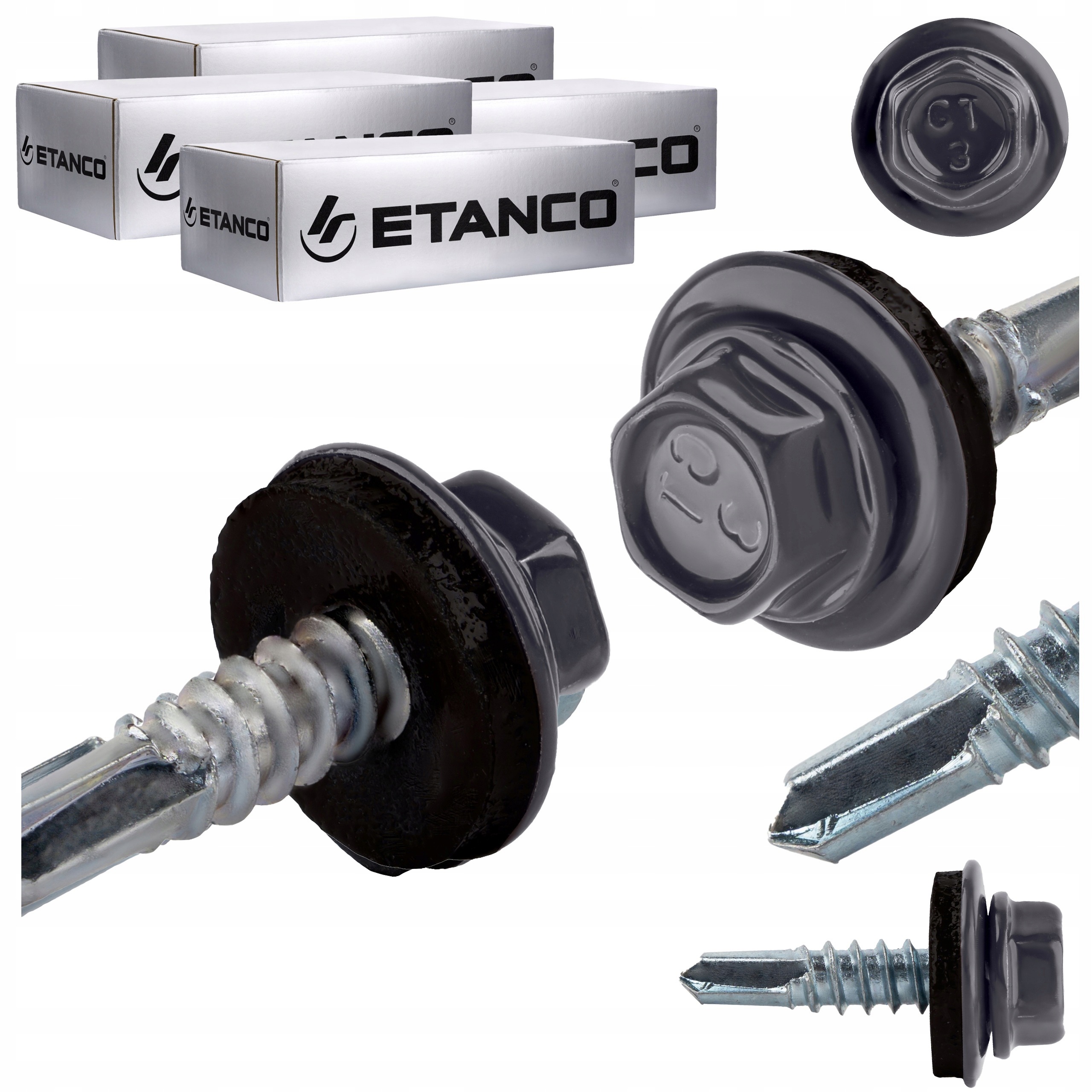 Samovrtné šrouby do kovu 3 mm 4,8 x 19 mm Ral 7024 1000 ks Etanco GT3 Z14