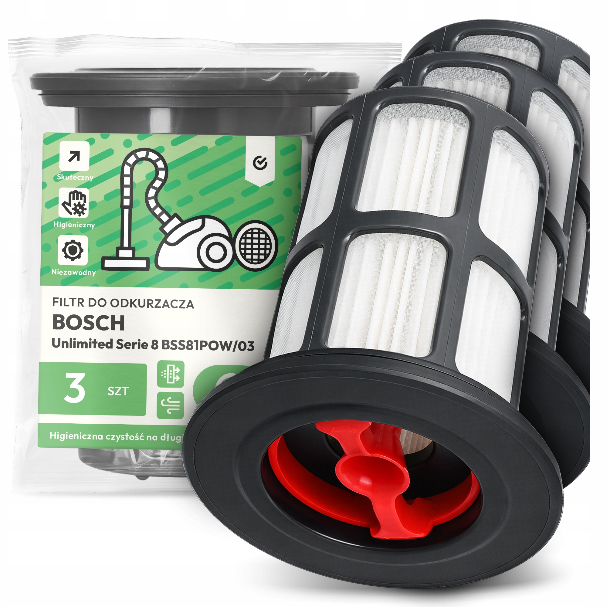 3x Filtr Do Vysavače Bosch Unlimited Serie 8 BSS81POW/03 Hepa Filtry Em-w