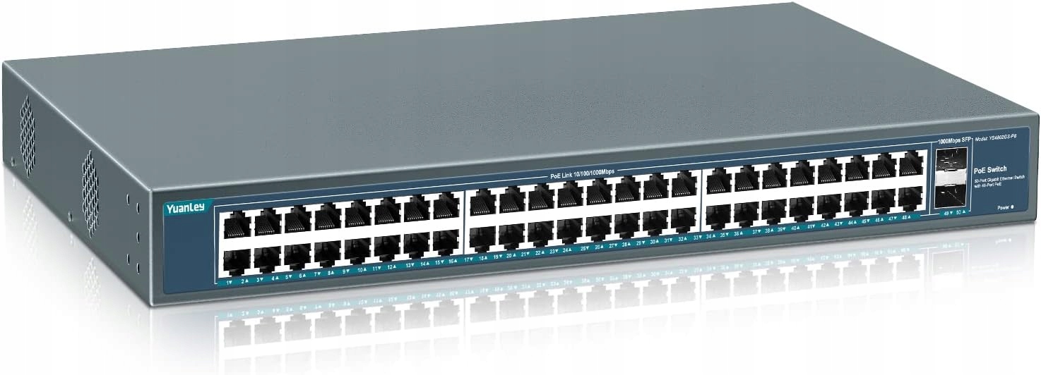YuanLey switch PoE 48 portů Gigabit 802.3af/at 800W Sfp rack 50 portů
