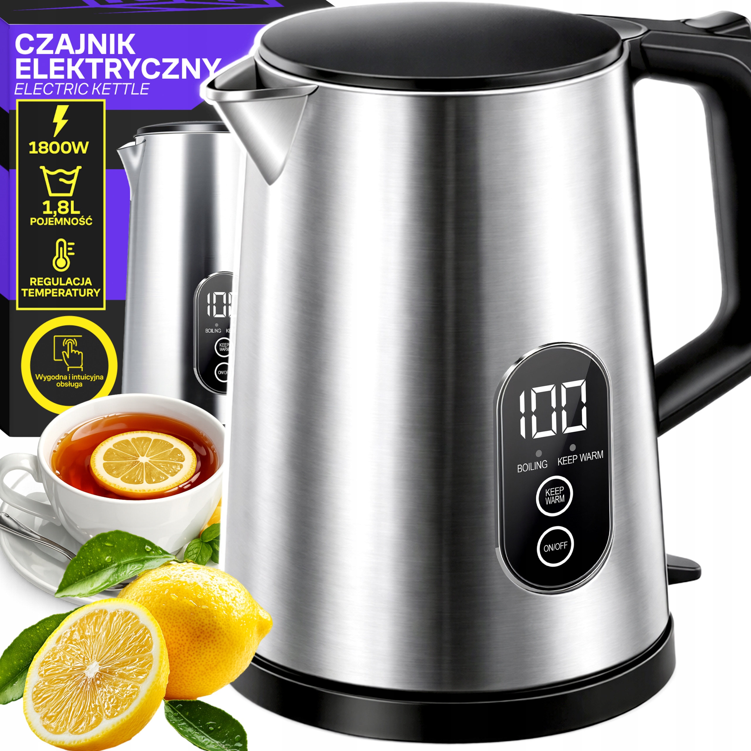 Elektrická Bezdrátová Dotyková Konvice 1800 W S Regulací Teploty 1,8 L