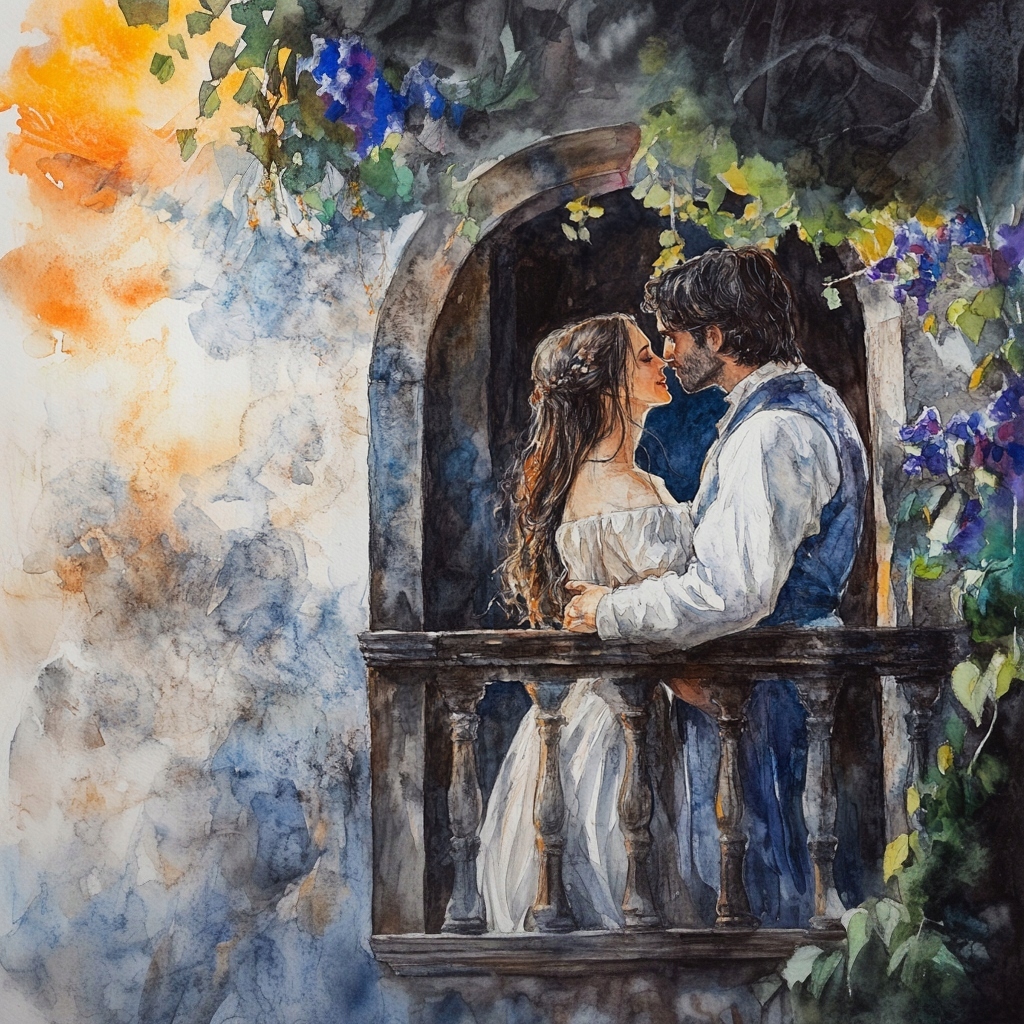 Obraz Na Plátně Canvas Akvarel Romeo A Julie Pár Láska Romantismus 80x80