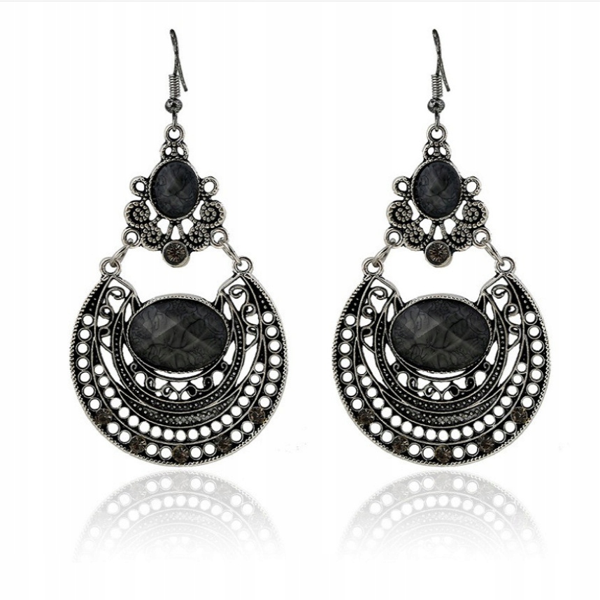 

Kolczyki wiszące kamień etno srebrne czarne