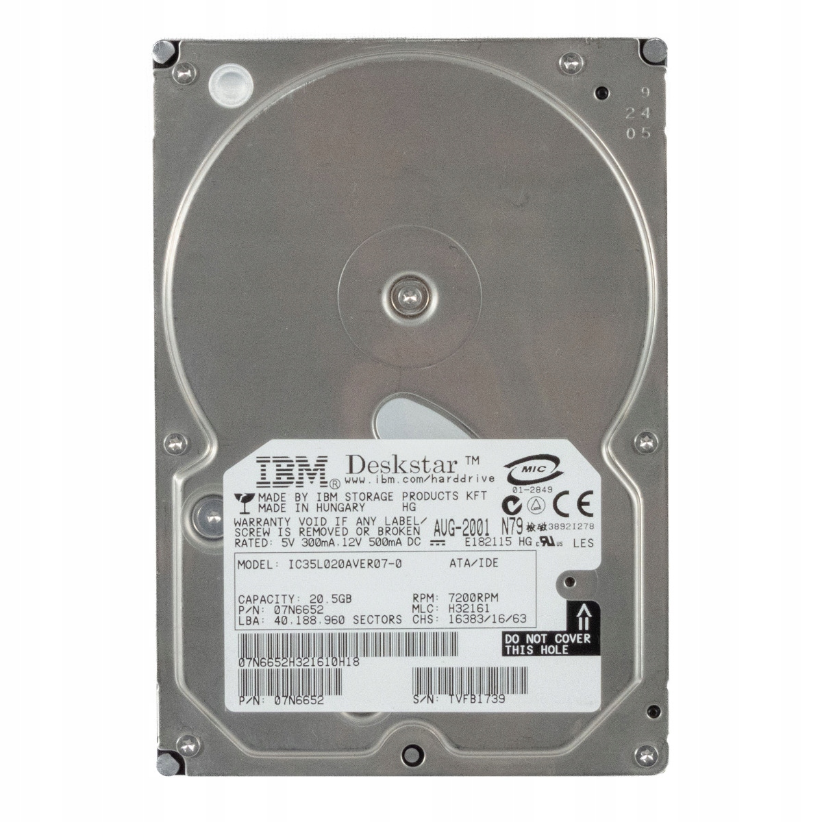 Ibm DeskStar 07N6652 20.5GB 7.2K 2MB Ata 3.5'' IC35L020AVER07-0