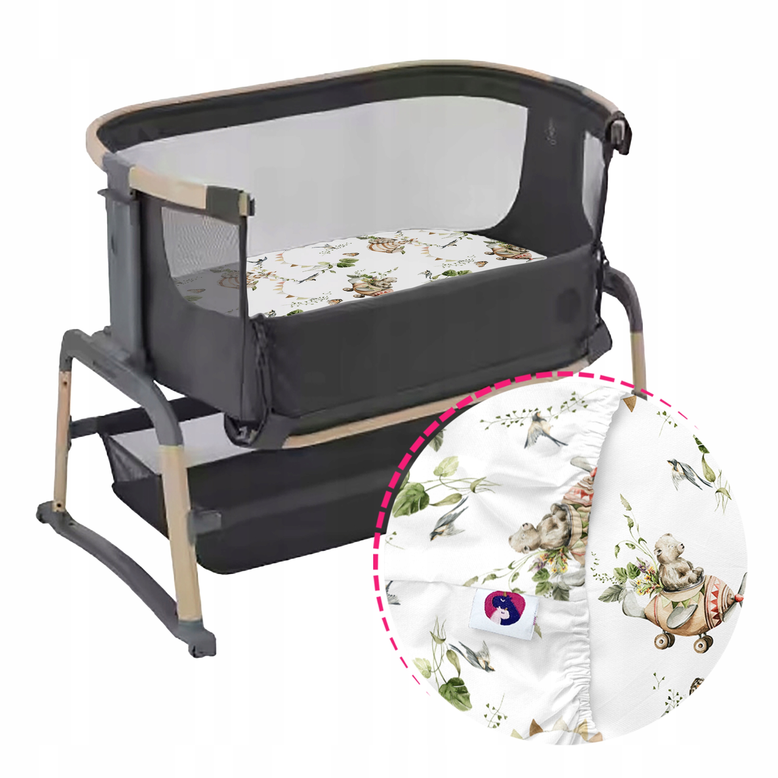 PRZEŚCIERADŁO DO >Maxi Cosi Iora Air BAMBUSOWE z gumką - łóżeczko dostawne Długość 82 cm