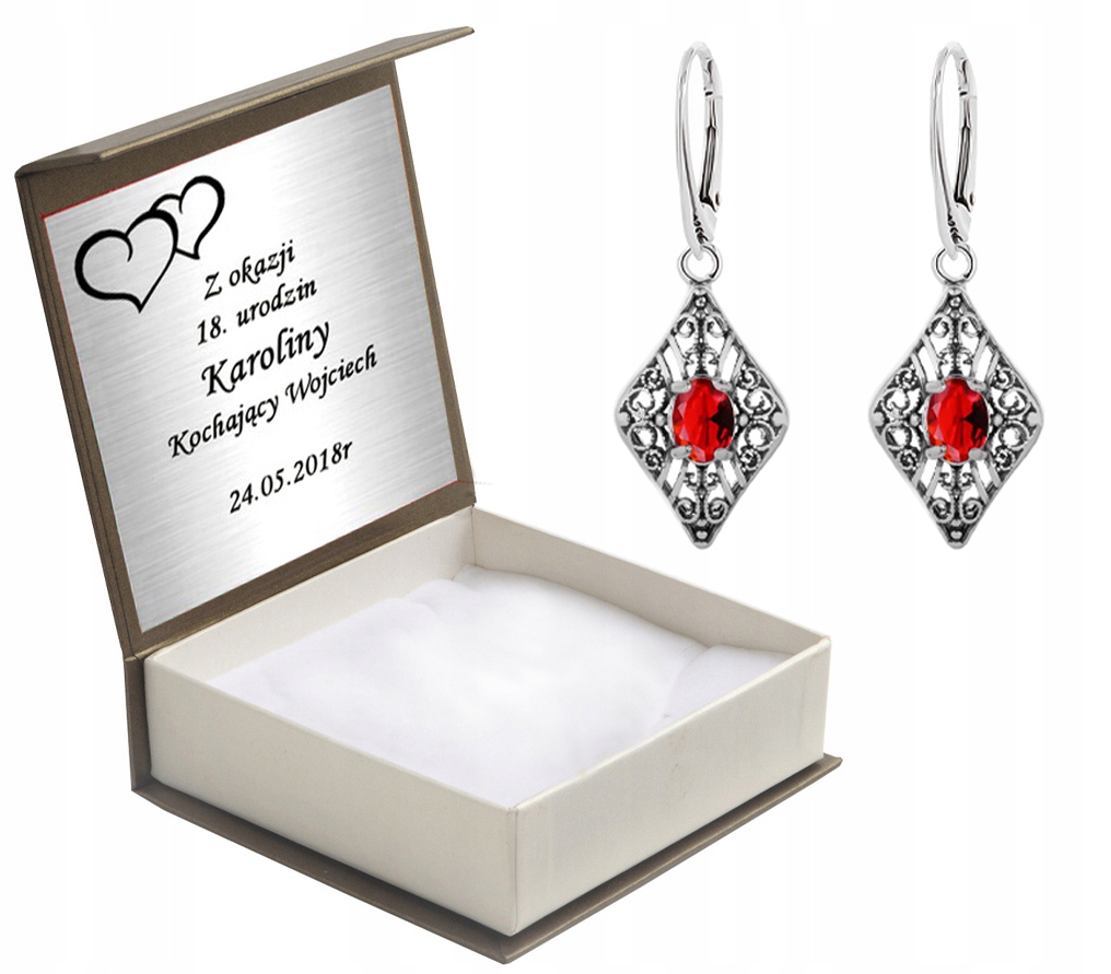 

Kolczyki Z Czerwonymi Cyrkoniami Angielskie+grawer