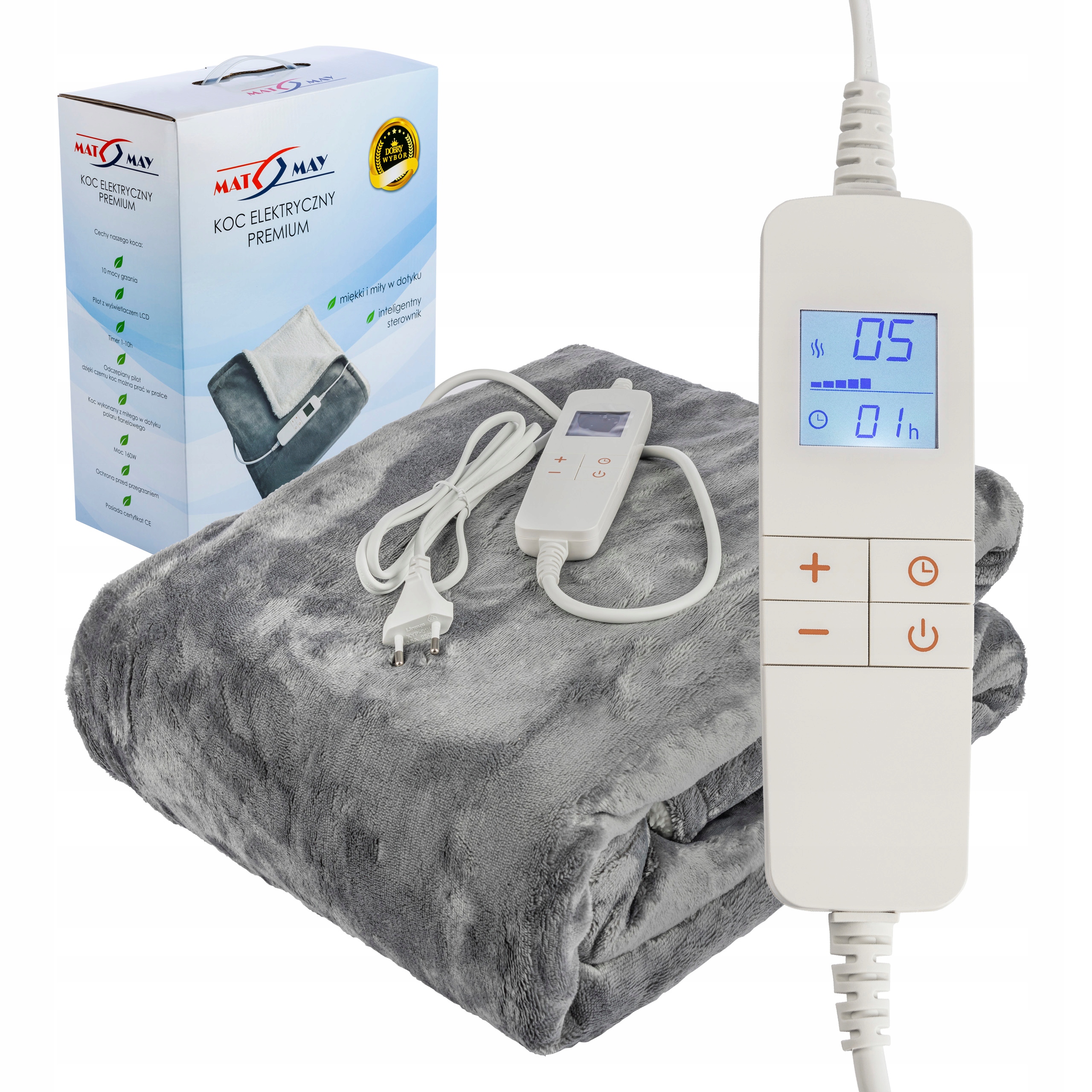 Duży 160x120 Koc Elektryczny Pluszowy Mata grzewcza Pilot LCD Timer 160W