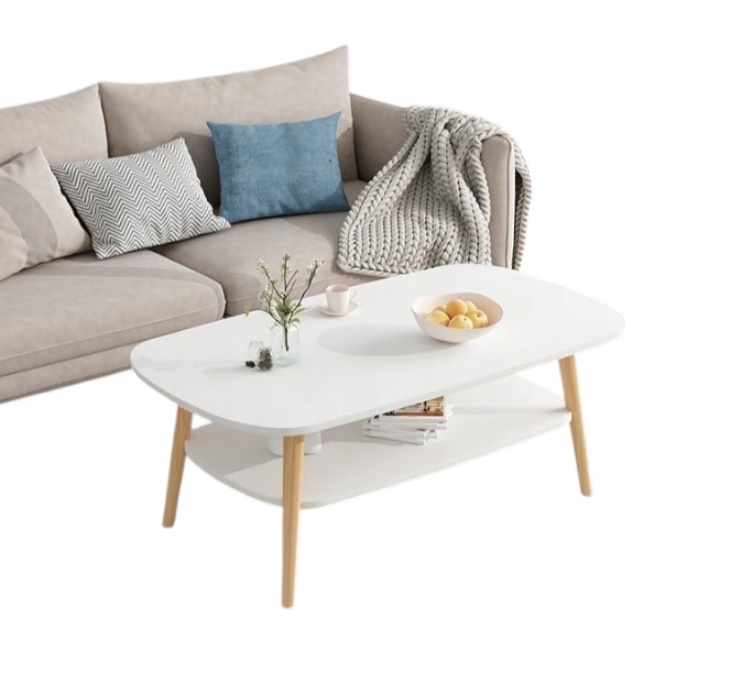 Konferenčný stolík 100x50 cm biely drevený dvojúrovňový stolík obývačka