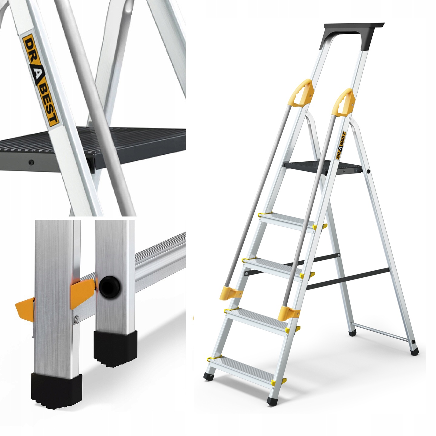 Žebřík s 5stupňovými madly Drabest 150 kg