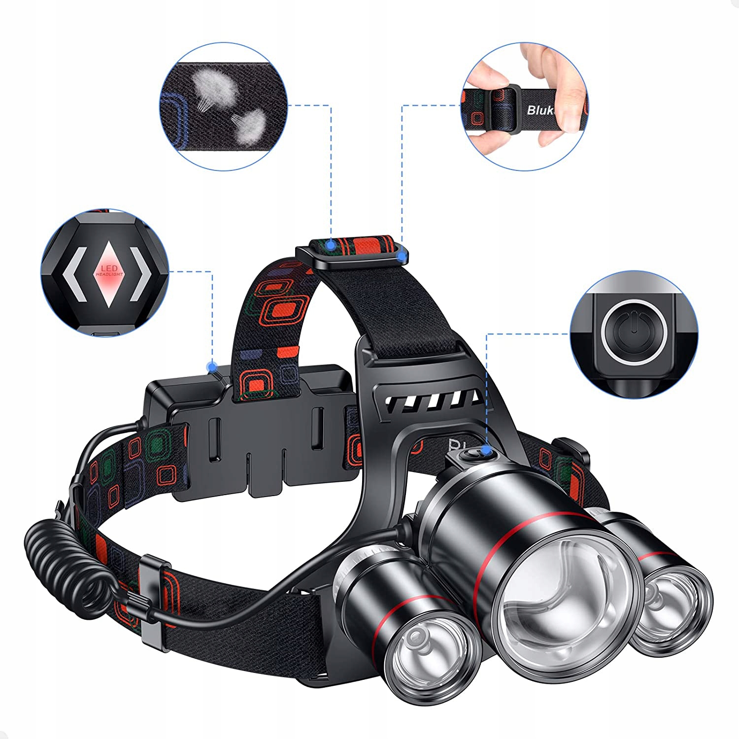 LATARKA CZOŁOWA CZOŁÓWKA WODOODPORNA + KABEL USB Stan opakowania oryginalne