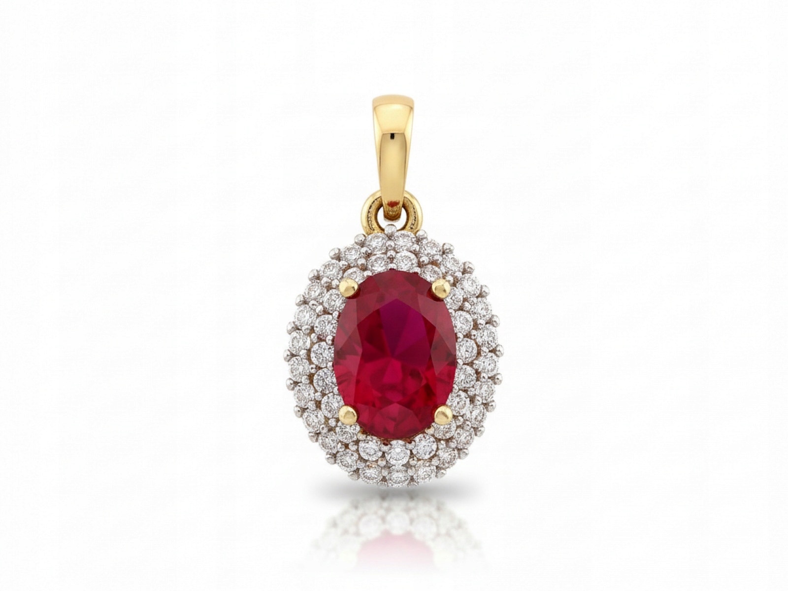 Přívěsek zlatý 585 markýza s rubínem bílé zirkony 14k jako dárek 2g ovál