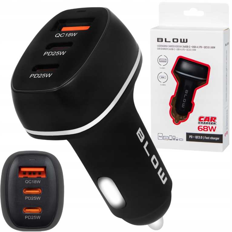 Ładowarka Samochodowa Szybkie Ładowanie Usb 2x Usb-c Pd Qc 68W Mocna Nowa