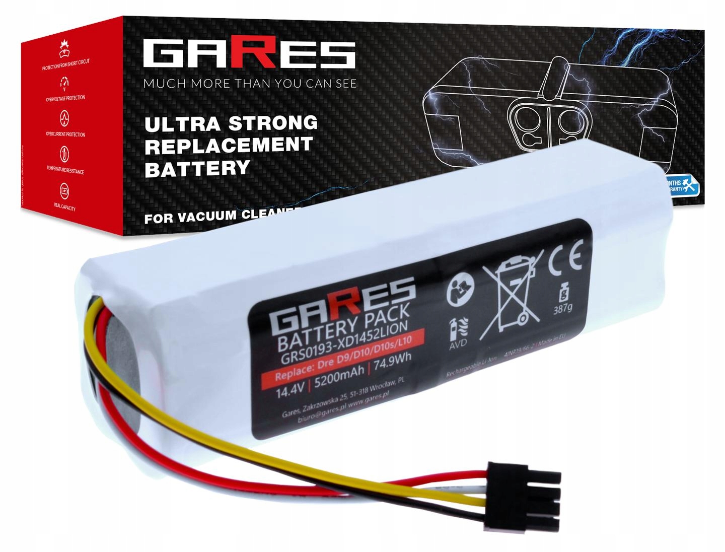 Akumulátor Gares pro Xiaomi Dreame D10s D9 Pro F9 L10 s 14,4V 5,2Ah