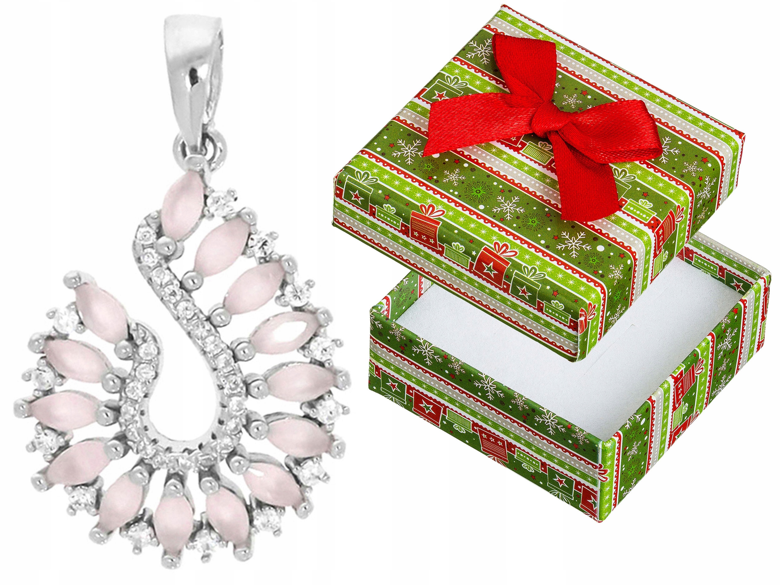 Stříbrný Přívěsek Kapka s růžovými zirkony Rhodiovaný přívěsek Lžička 925