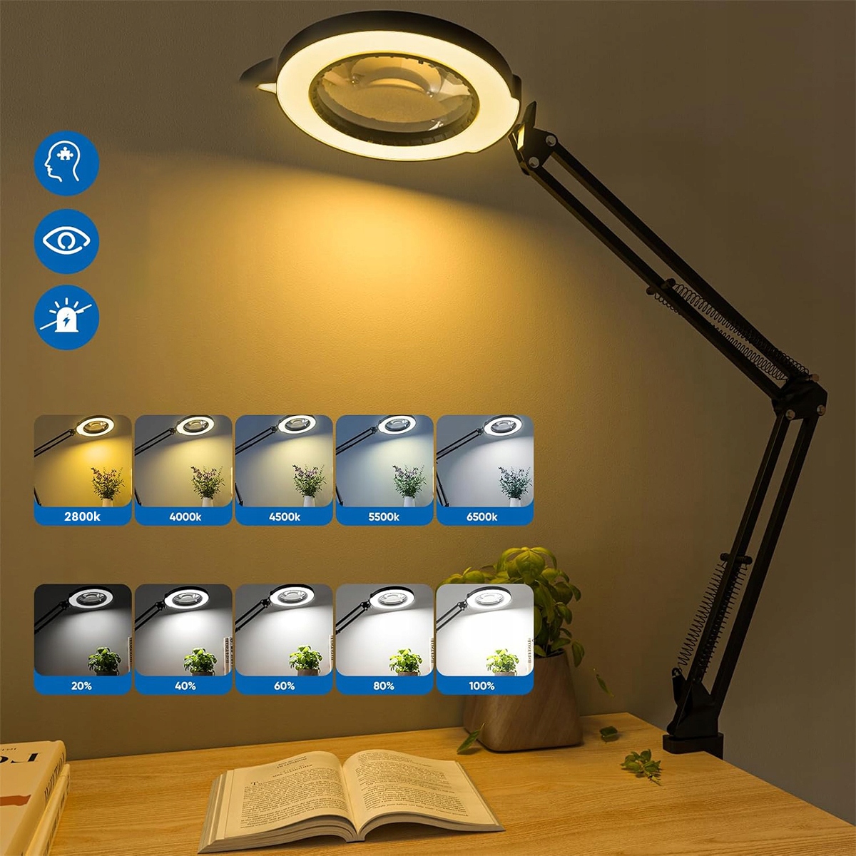 Lampa LED biurkowa LUPA kosmetyczna Szkło powiększające Lampka kreślarska