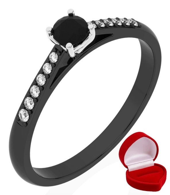 Zlatý Prstýnek 585 14k Brylant Č. 0,14 ct Černé Zlato R15