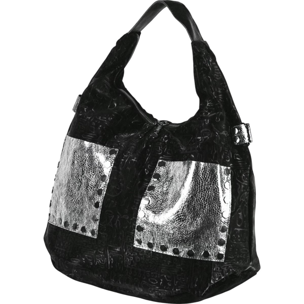 Kabelka shopper eko kůže černá stříbrná přes rameno do ruky