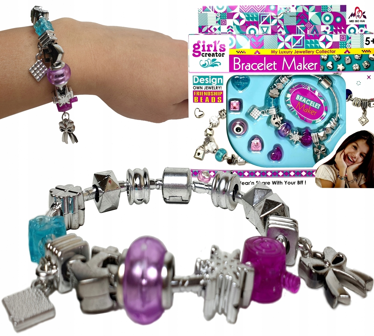 KREATYWNY ZESTAW DO ROBIENIA BRANSOLETEK CHARMSY + KORALIKI KAMYCZKI