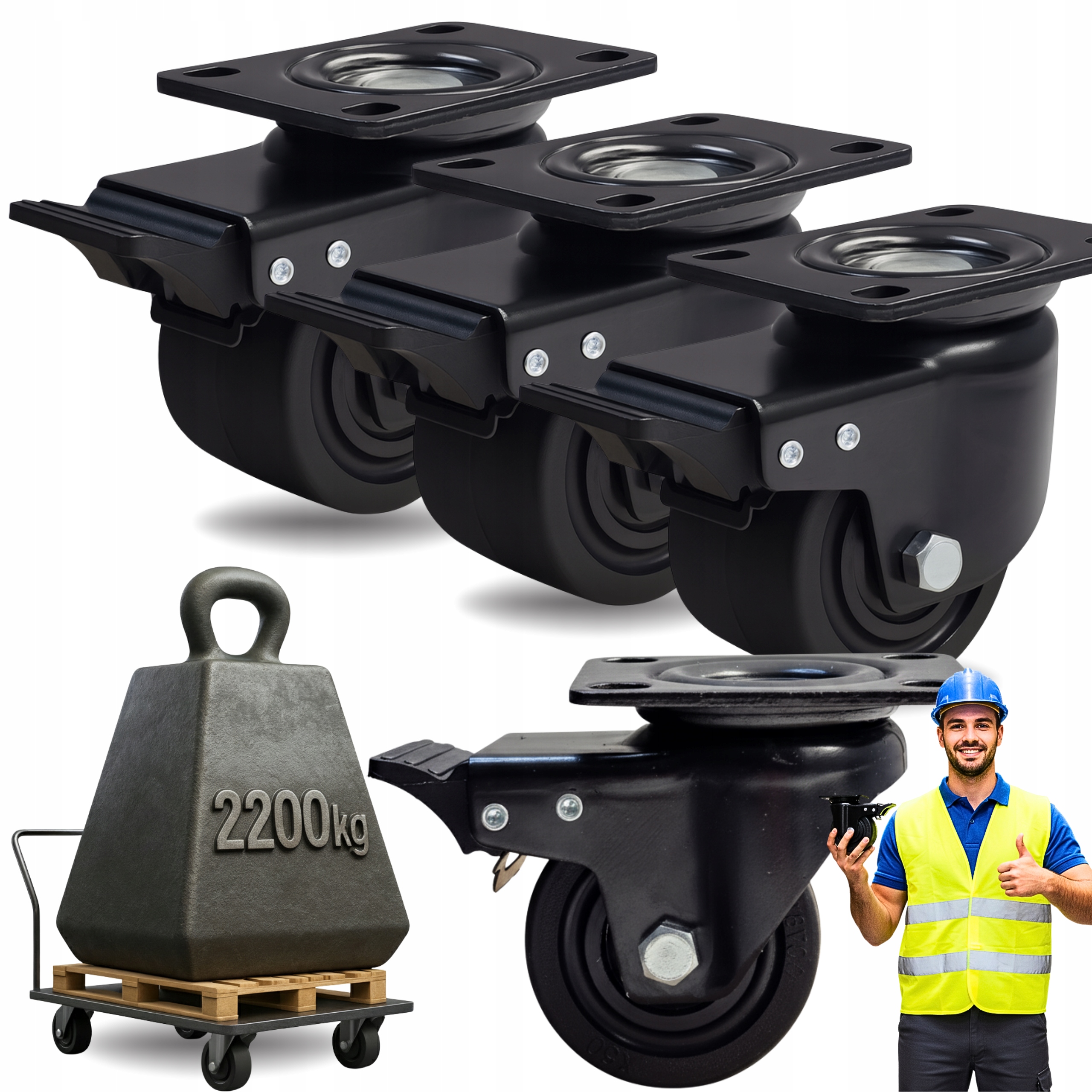 Kolečka 65 mm Otočná s Brzdou Set 4ks pro Vysoké Zatížení 2200KG Silné